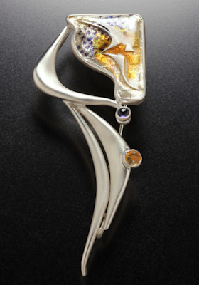 silver and enamel pin