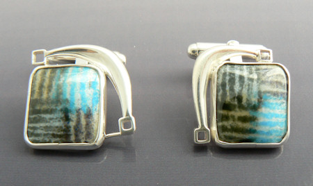 cuff links in silver and enamel