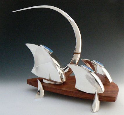 Sterling silver and enamel hand formed tea set