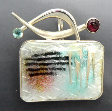 silver pin with enamel